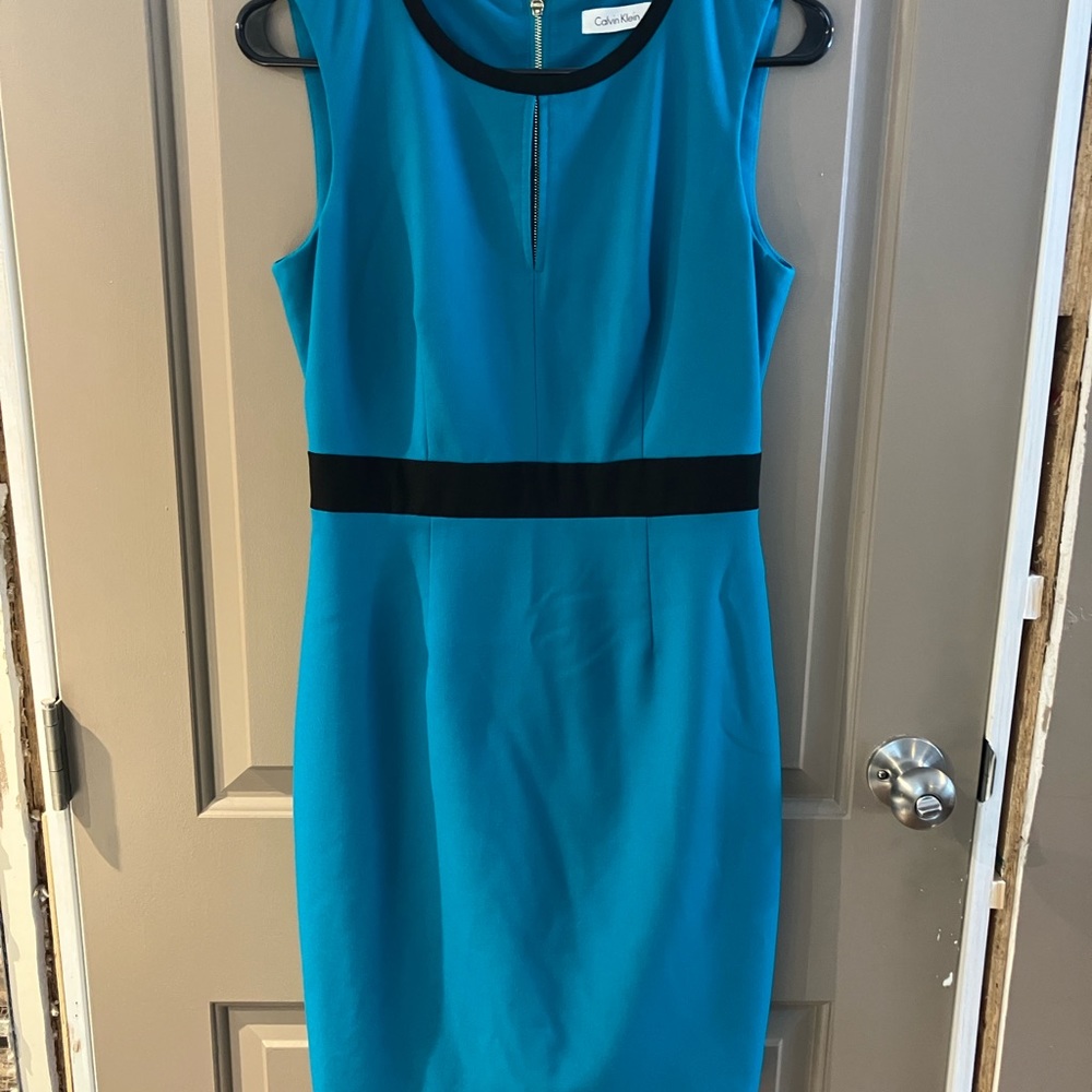 Calvin Klein Teal Blue Keyhole Sleeveless Dress Size 4